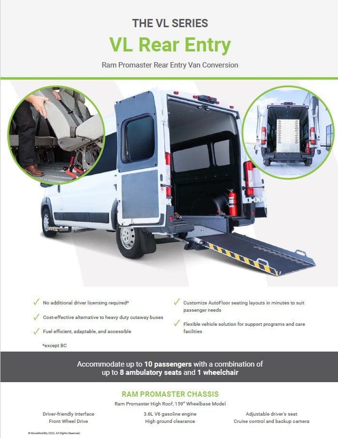 First page of budget friendly wheelchair van brochure, VL Series.