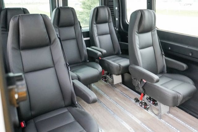 Large, comfortable reclining seats in a MoveMobility Dialysis Patient Transport Van